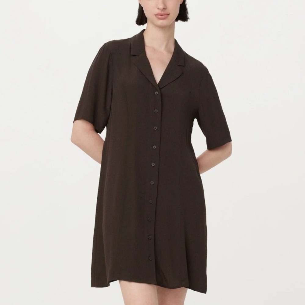 FRANK‎ AND OAK Short Sleeve Button Front Shirt Dress Brown S/P